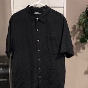 Brandini - Men's Black Short Sleeve Button Down Shirt - Size Large - Pure Silk